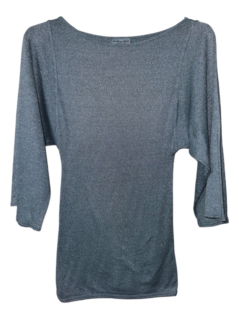 Micheal Stars Metallic Shimmer Boatneck Tunic Top One Size Slate Blue USA Made
